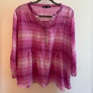 Zac & Rachel Pink Stripe V-Neck Blouse 2X